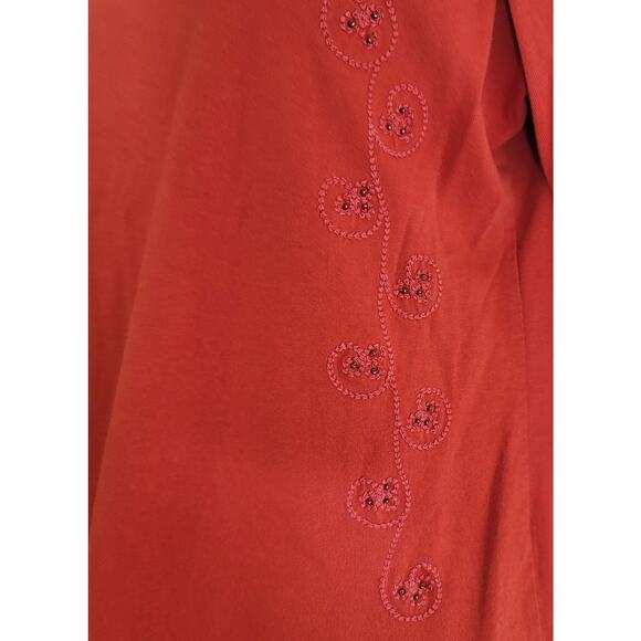 Villager Sport Red Embroidered Beaded Detail Small Boat Neck 3/4 Sleeves - Picture 2 of 4